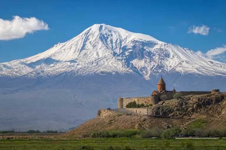 Khor Virap Monastery with Mount Ararat snow peak in Armenia