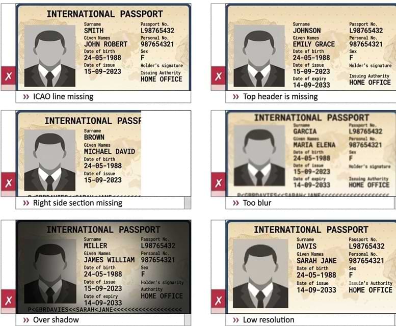 Sample Armenia eVisa passport biodata page with photo, personal details and MRZ
